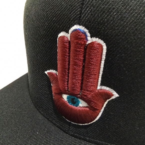Hamsa Hand 3rd Eye 3D Embroidered Black Snapback Hat Flat Bill 6 Panel Yupoong - Picture 3 of 6